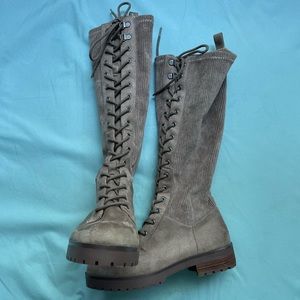 Crown Vintage Anaben Combat Boots Tall Laceup Zip Lug Sole Taupe 6 1/2 M New